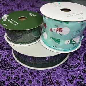 Bundle of three rolls of craft ribbon wired